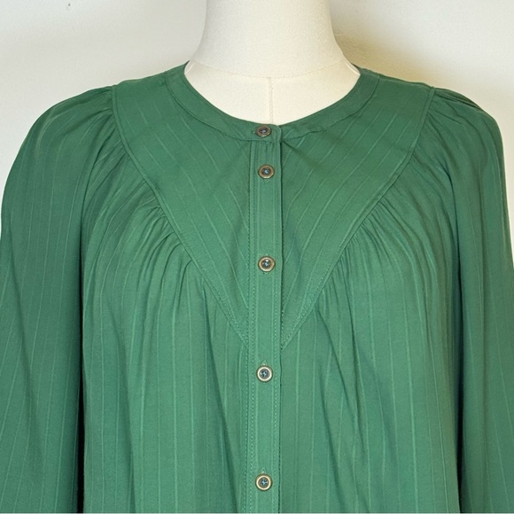 Maeve | Anthropologie Green Button-Up Lightweight Striped Blouse Women’s Size XS - Picture 3 of 11